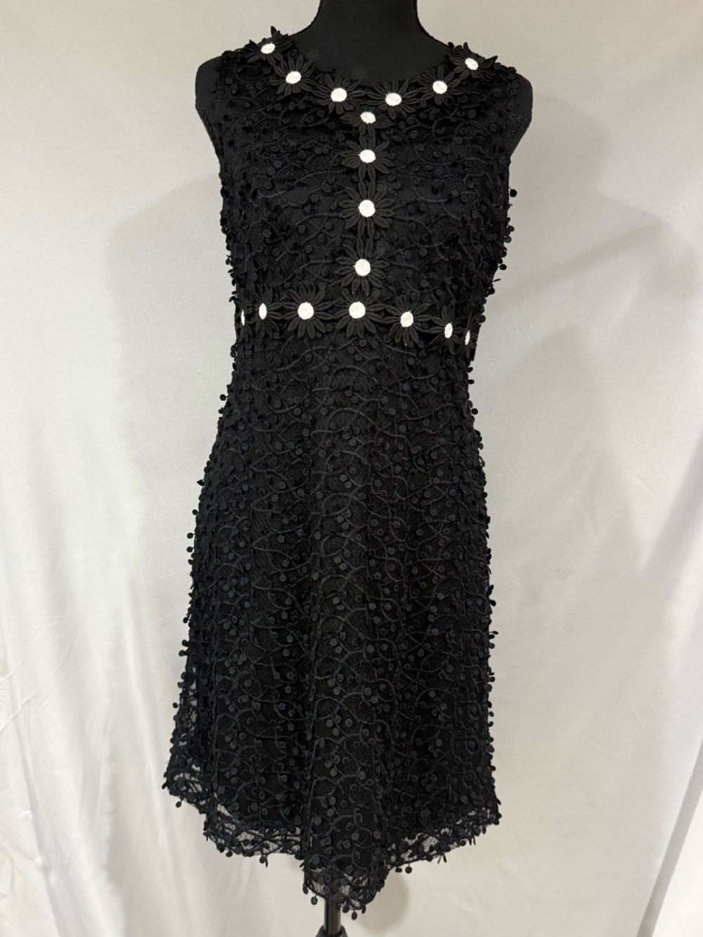Taylor Black Mini Dress with White Daisy Embellishments